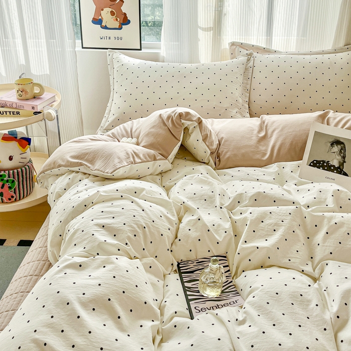 91家纺网 家纺一手货源 找家纺 尚美 2026新款简约印花床盖四件套 米波点