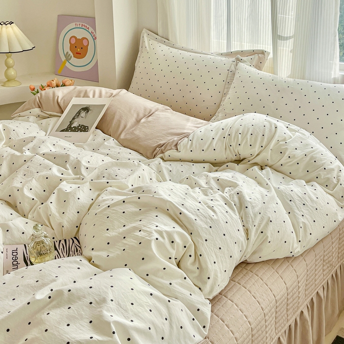 91家纺网 家纺一手货源 找家纺 尚美 2026新款简约印花床盖四件套 米波点