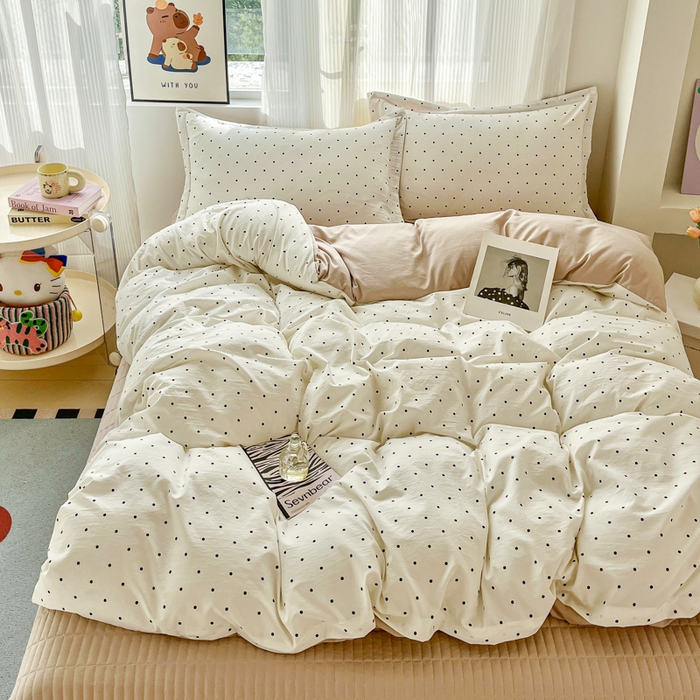 91家纺网 家纺一手货源 找家纺 尚美 2026新款简约印花床盖四件套 米波点