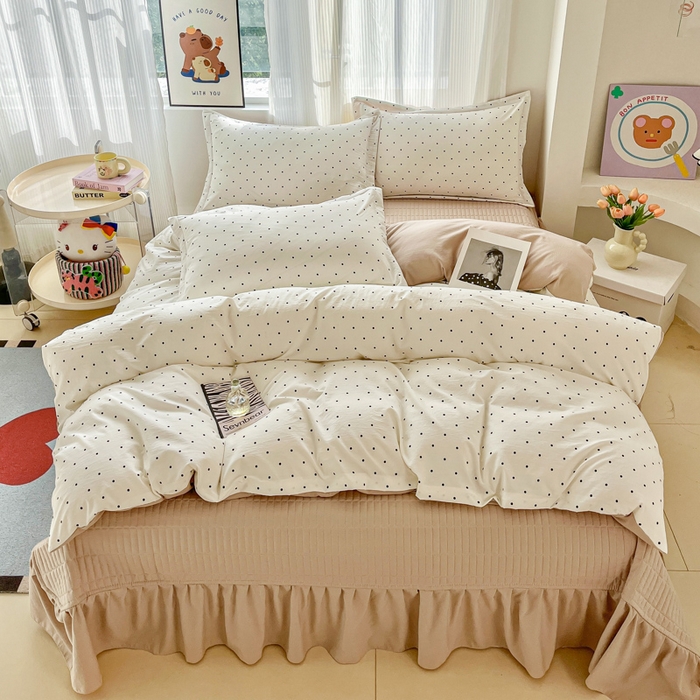 91家纺网 家纺一手货源 找家纺 尚美 2026新款简约印花床盖四件套 米波点