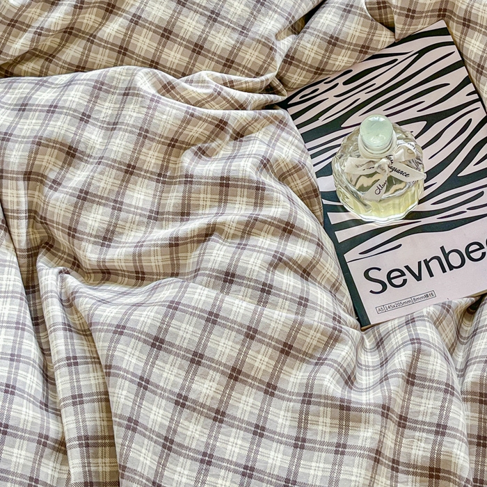 91家纺网 家纺一手货源 找家纺 尚美 2026新款简约印花床盖四件套 奶咖格