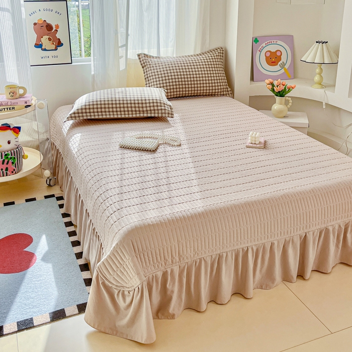 91家纺网 家纺一手货源 找家纺 尚美 2026新款简约印花床盖四件套 奶咖格