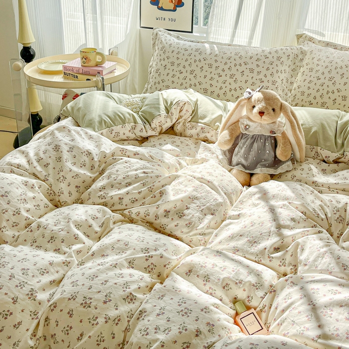 91家纺网 家纺一手货源 找家纺 尚美 2026新款简约印花床盖四件套 奶碎花