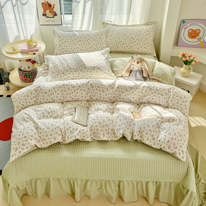 91家纺网 家纺一手货源 找家纺 尚美 2026新款简约印花床盖四件套 奶碎花