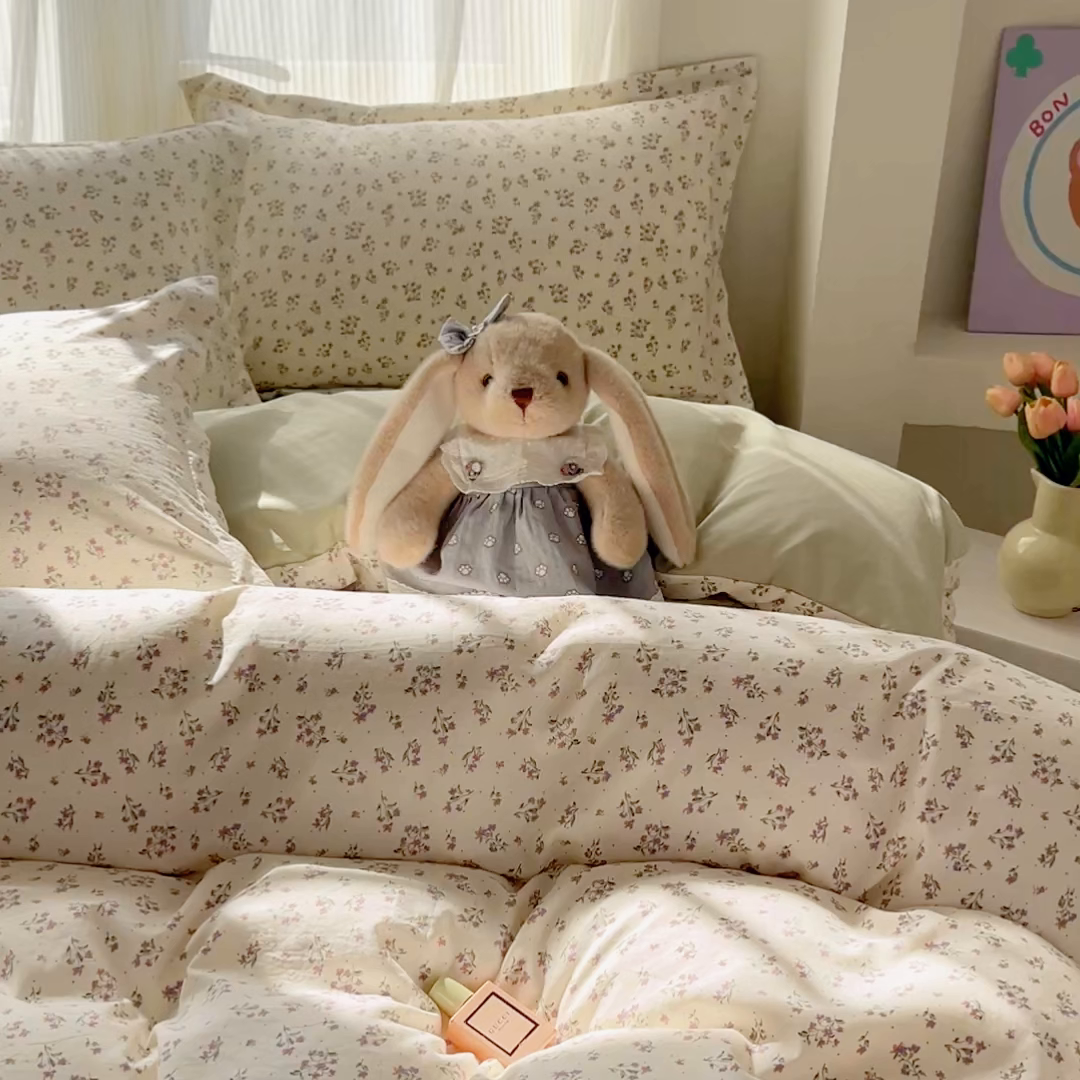 91家纺网 家纺一手货源 找家纺 尚美 2026新款简约印花床盖四件套 奶碎花