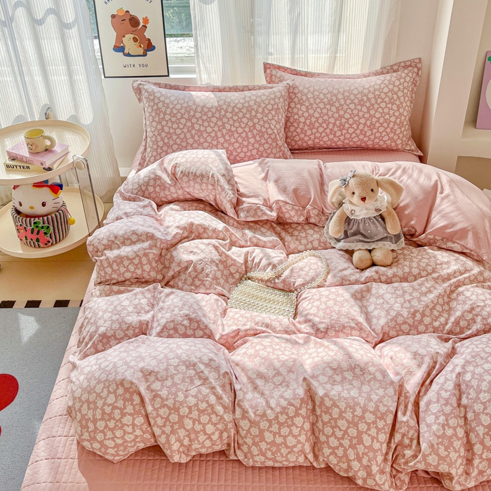 尚美 2026新款简约印花床盖四件套 雾花-豆沙