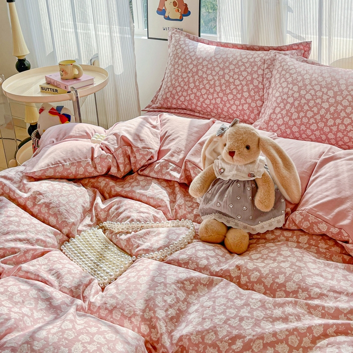 91家纺网 家纺一手货源 找家纺 尚美 2026新款简约印花床盖四件套 雾花-豆沙