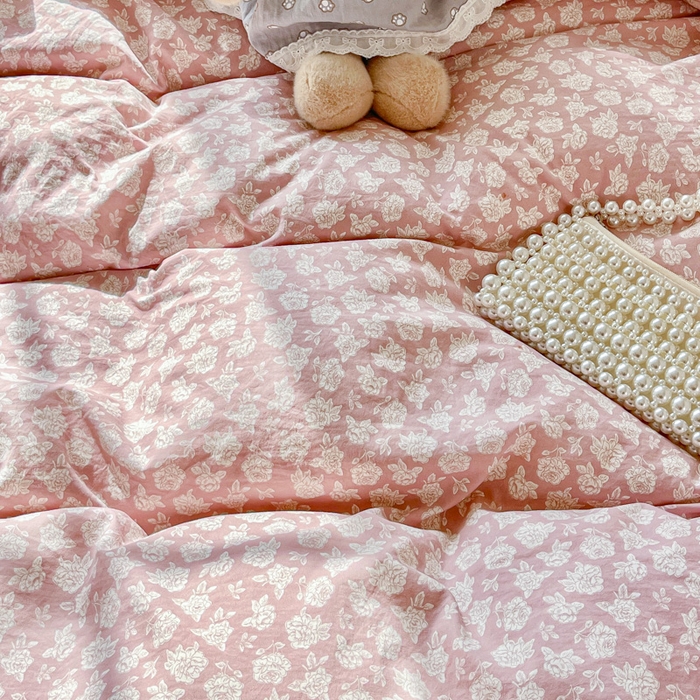 91家纺网 家纺一手货源 找家纺 尚美 2026新款简约印花床盖四件套 雾花-豆沙