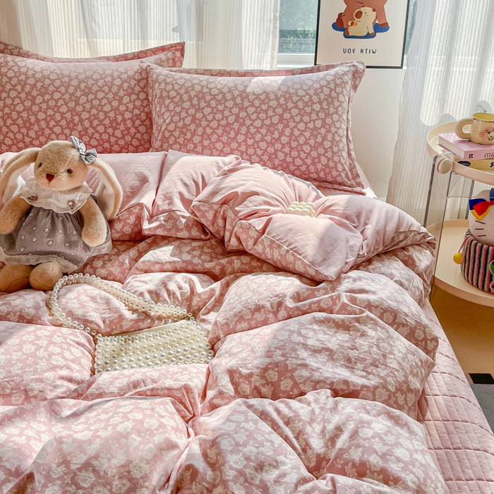 91家纺网 家纺一手货源 找家纺 尚美 2026新款简约印花床盖四件套 雾花-豆沙