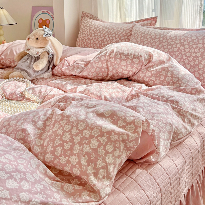 91家纺网 家纺一手货源 找家纺 尚美 2026新款简约印花床盖四件套 雾花-豆沙