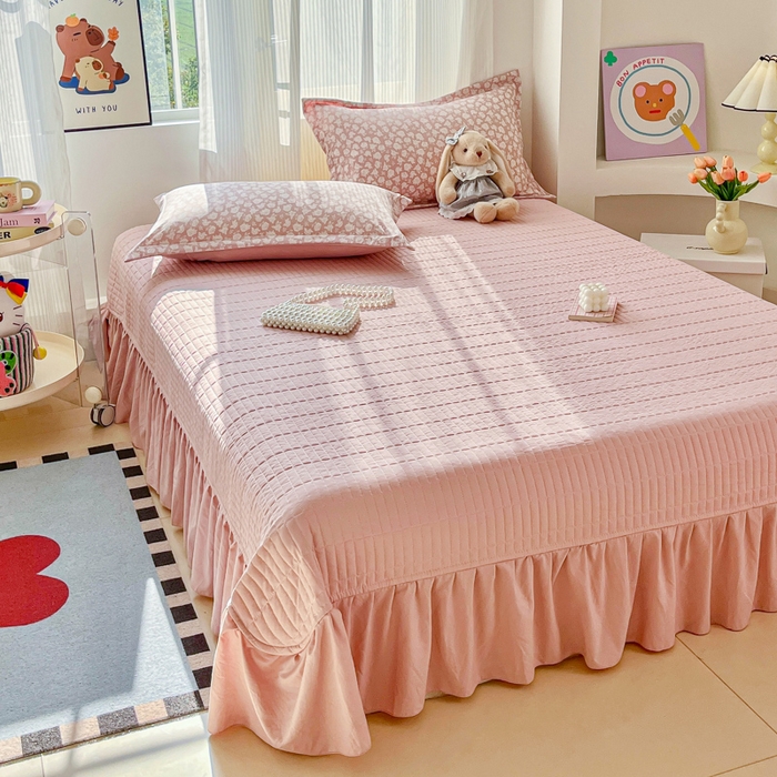 91家纺网 家纺一手货源 找家纺 尚美 2026新款简约印花床盖四件套 雾花-豆沙