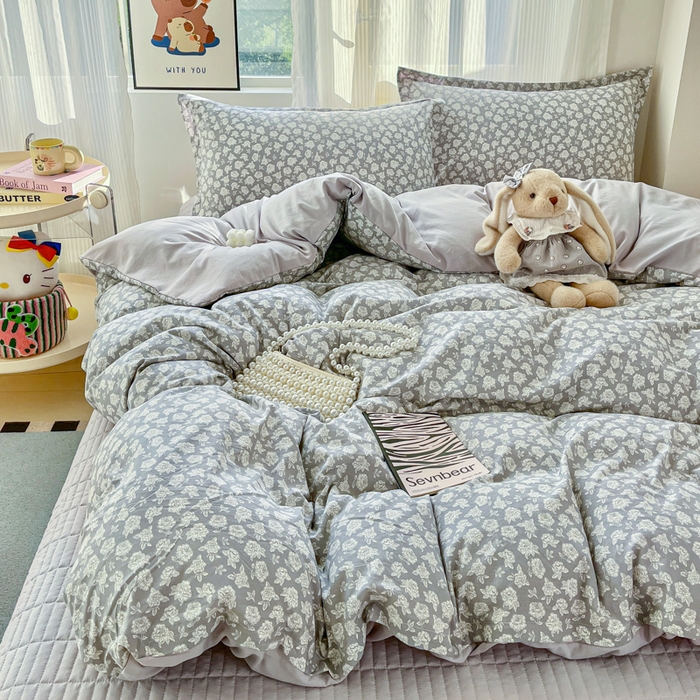 91家纺网 家纺一手货源 找家纺 尚美 2026新款简约印花床盖四件套 雾花-灰