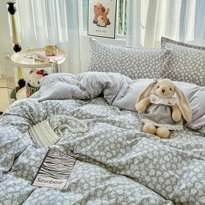 91家纺网 家纺一手货源 找家纺 尚美 2026新款简约印花床盖四件套 雾花-灰