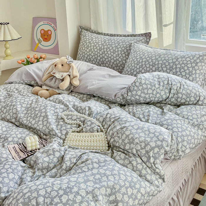 91家纺网 家纺一手货源 找家纺 尚美 2026新款简约印花床盖四件套 雾花-灰