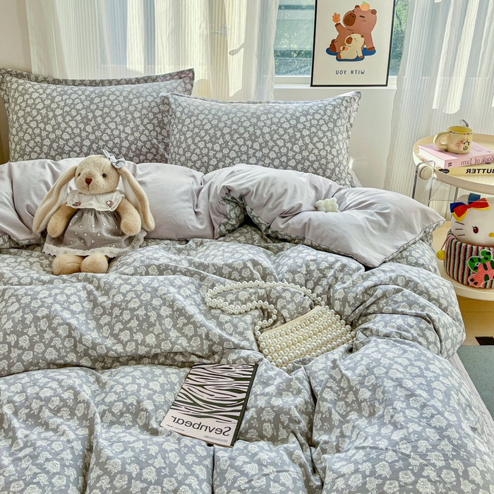 91家纺网 家纺一手货源 找家纺 尚美 2026新款简约印花床盖四件套 雾花-灰