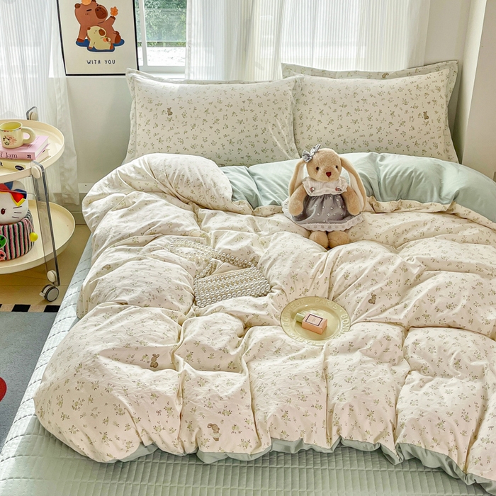 尚美 2026新款简约印花床盖四件套 小兔花房