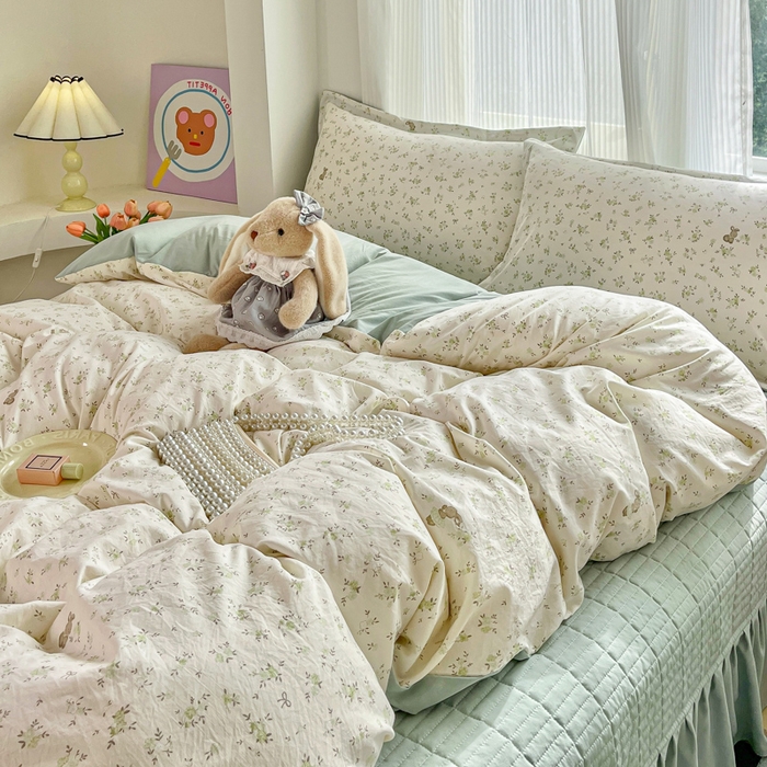 91家纺网 家纺一手货源 找家纺 尚美 2026新款简约印花床盖四件套 小兔花房