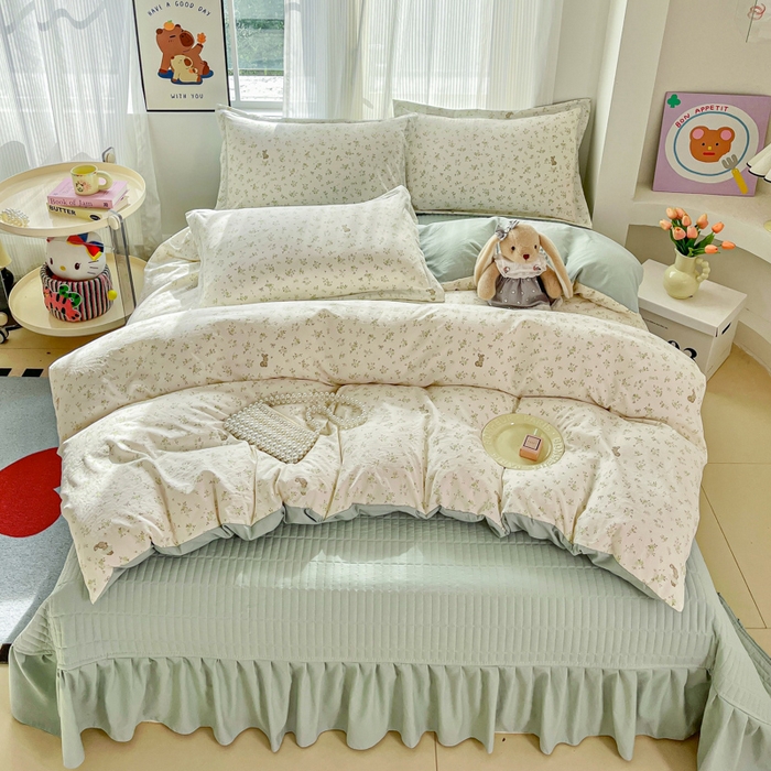 91家纺网 家纺一手货源 找家纺 尚美 2026新款简约印花床盖四件套 小兔花房