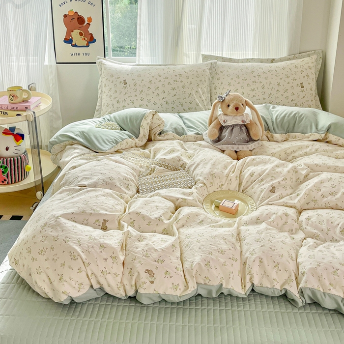 91家纺网 家纺一手货源 找家纺 尚美 2026新款简约印花床盖四件套 小兔花房