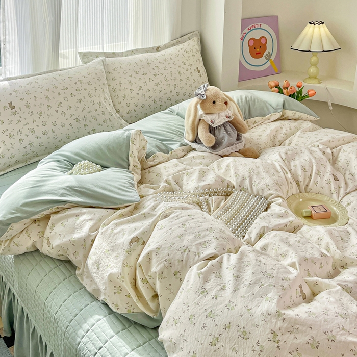 91家纺网 家纺一手货源 找家纺 尚美 2026新款简约印花床盖四件套 小兔花房