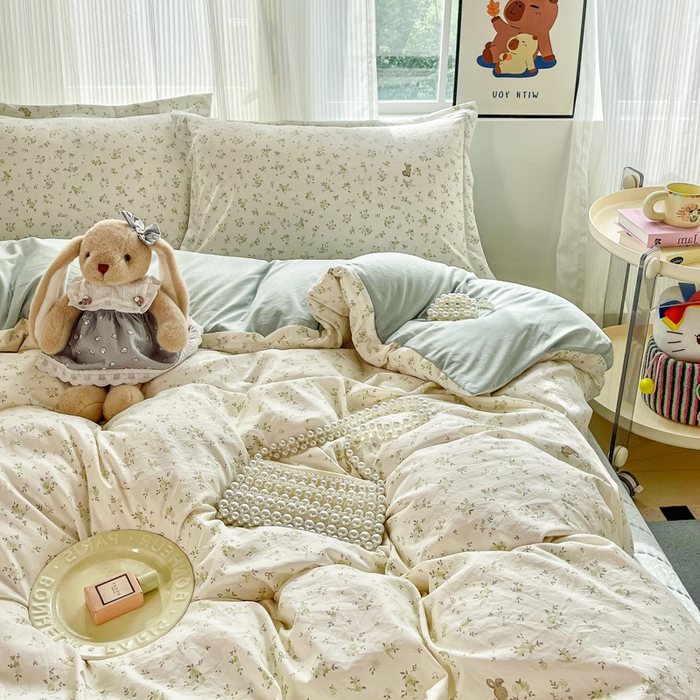 91家纺网 家纺一手货源 找家纺 尚美 2026新款简约印花床盖四件套 小兔花房