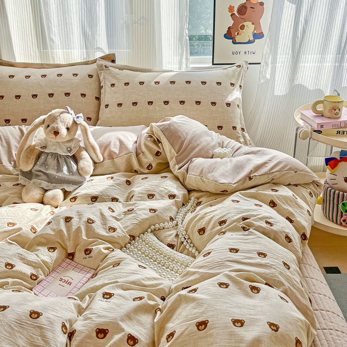 91家纺网 家纺一手货源 找家纺 尚美 2026新款简约印花床盖四件套 熊多多