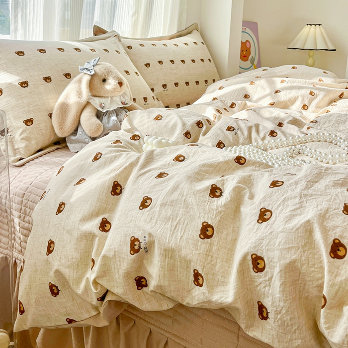 91家纺网 家纺一手货源 找家纺 尚美 2026新款简约印花床盖四件套 熊多多