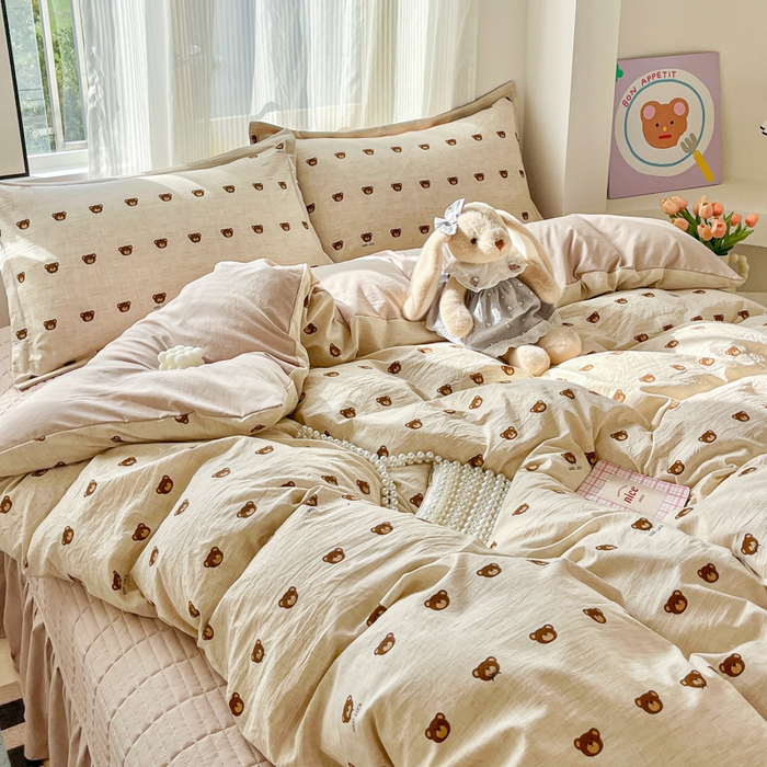 91家纺网 家纺一手货源 找家纺 尚美 2026新款简约印花床盖四件套 熊多多
