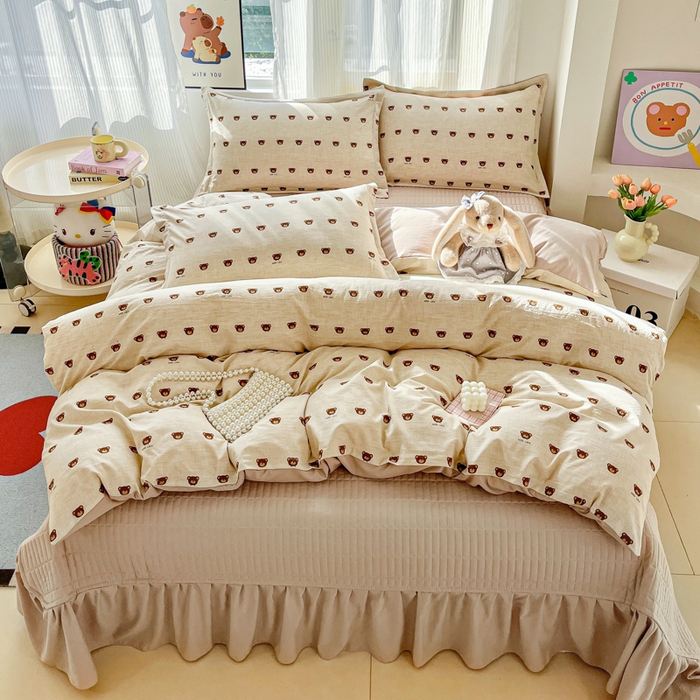 91家纺网 家纺一手货源 找家纺 尚美 2026新款简约印花床盖四件套 熊多多