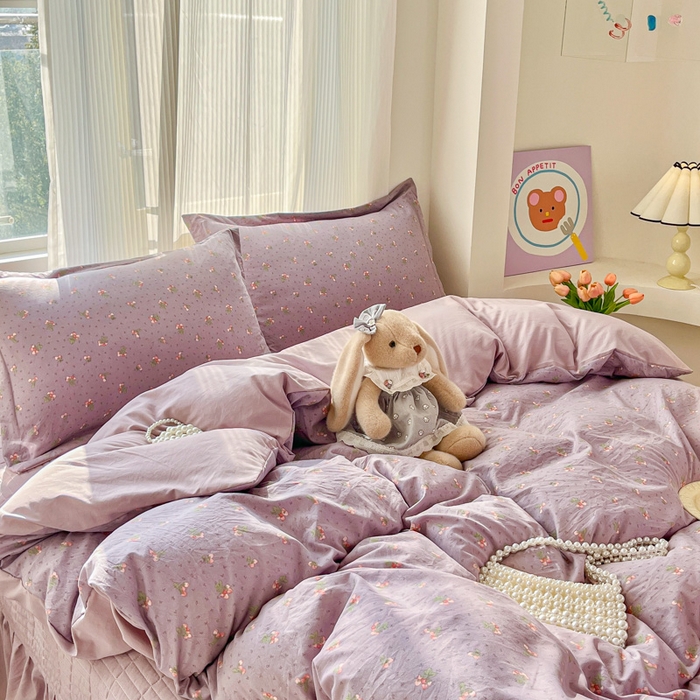 91家纺网 家纺一手货源 找家纺 尚美 2026新款简约印花床盖四件套 樱紫