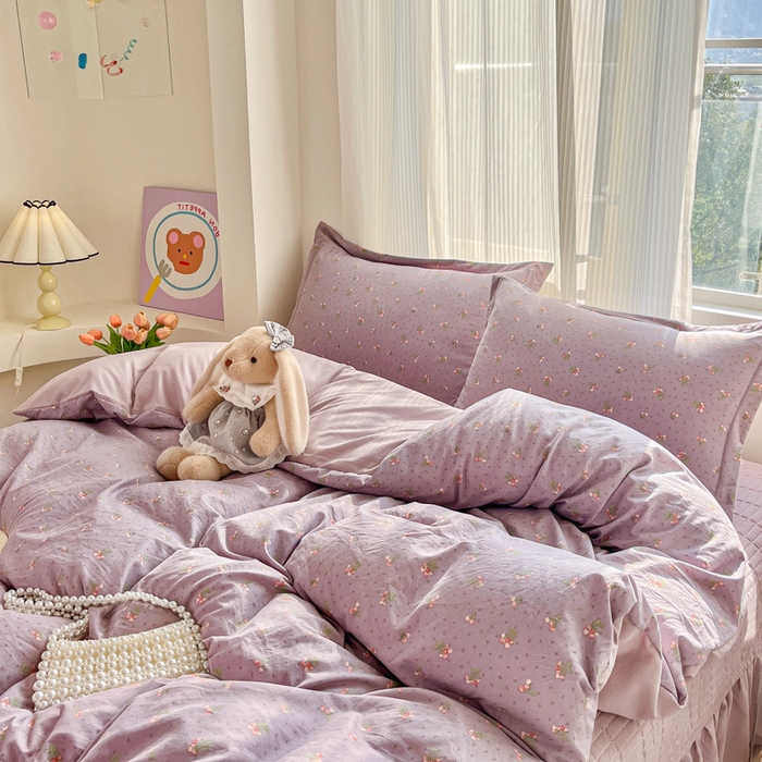 91家纺网 家纺一手货源 找家纺 尚美 2026新款简约印花床盖四件套 樱紫