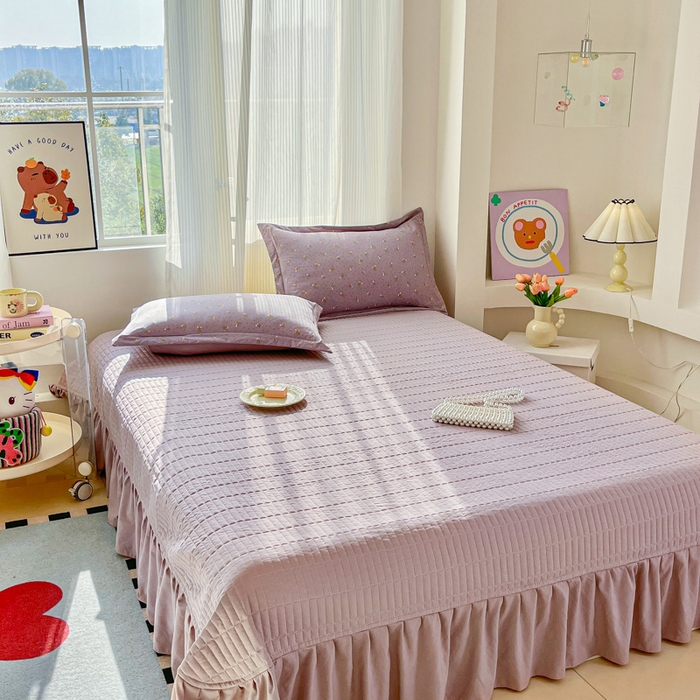 91家纺网 家纺一手货源 找家纺 尚美 2026新款简约印花床盖四件套 樱紫