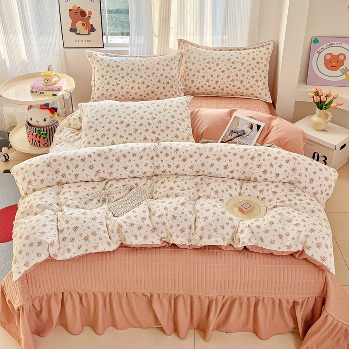 91家纺网 家纺一手货源 找家纺 尚美 2026新款简约印花床盖四件套 织梦-豆沙