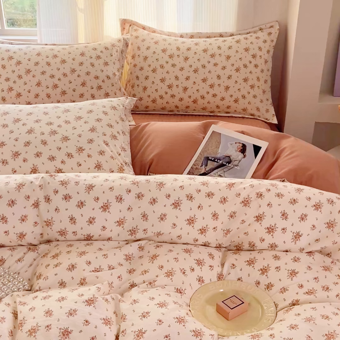 91家纺网 家纺一手货源 找家纺 尚美 2026新款简约印花床盖四件套 织梦-豆沙