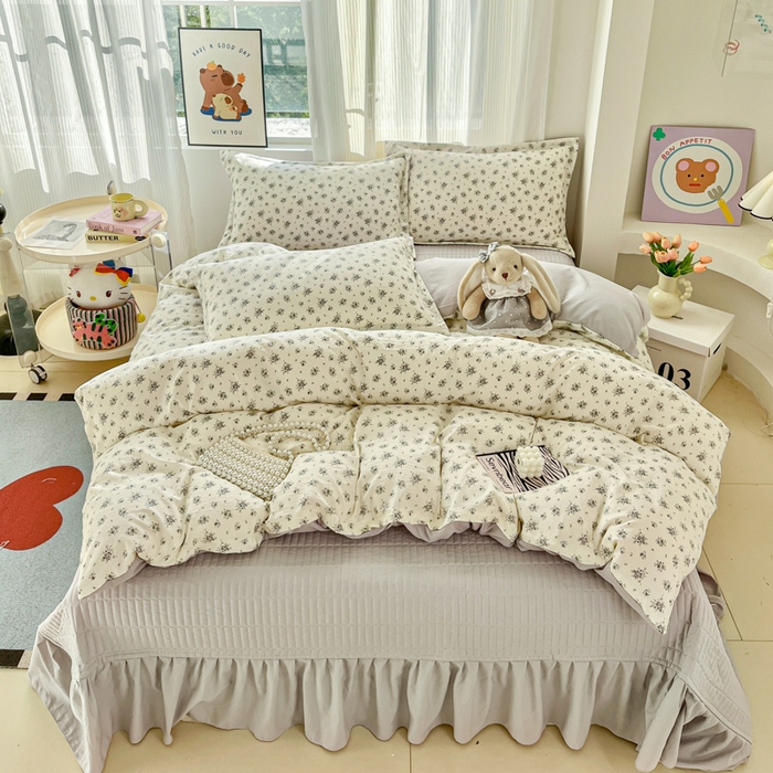 91家纺网 家纺一手货源 找家纺 尚美 2026新款简约印花床盖四件套 织梦-灰