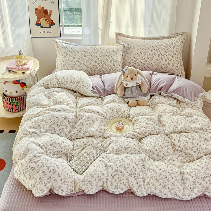 尚美 2026新款简约印花床盖四件套 紫絮