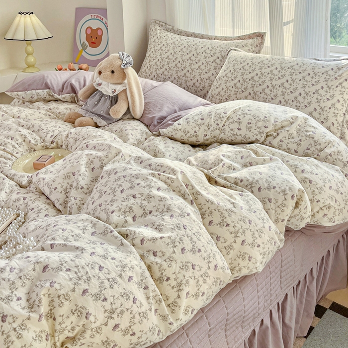 91家纺网 家纺一手货源 找家纺 尚美 2026新款简约印花床盖四件套 紫絮