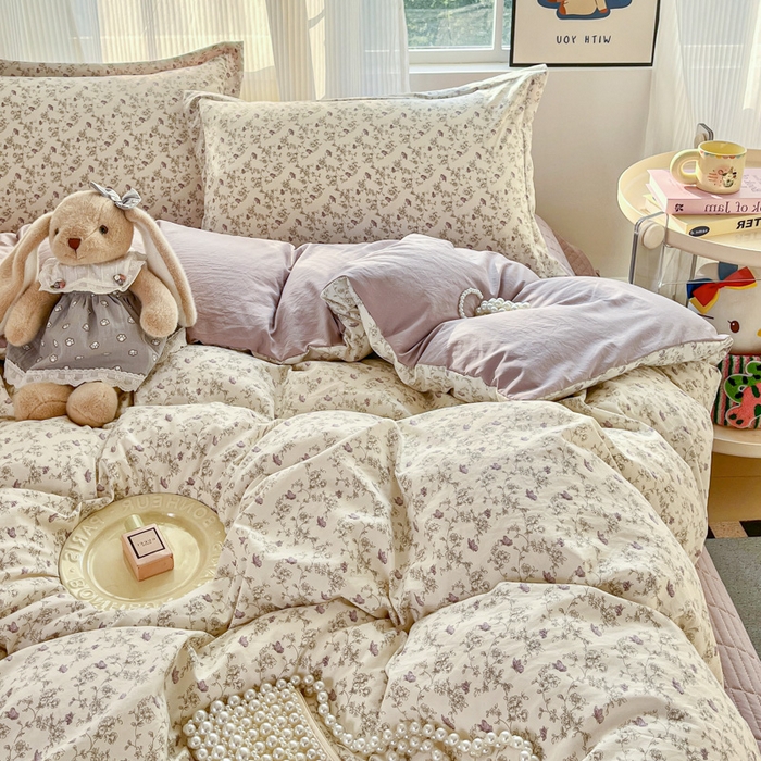 91家纺网 家纺一手货源 找家纺 尚美 2026新款简约印花床盖四件套 紫絮