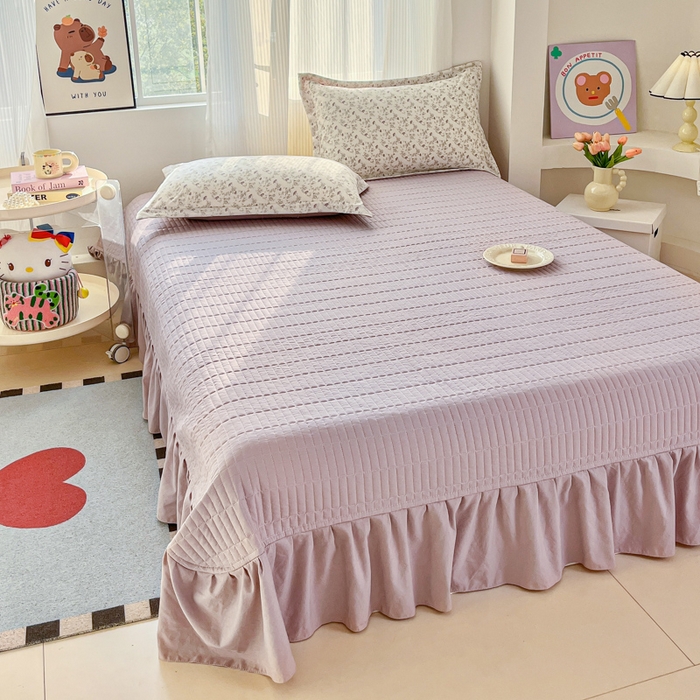 91家纺网 家纺一手货源 找家纺 尚美 2026新款简约印花床盖四件套 紫絮