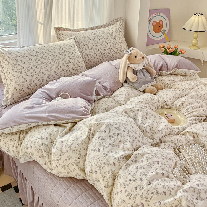 91家纺网 家纺一手货源 找家纺 尚美 2026新款简约印花床盖四件套 紫絮