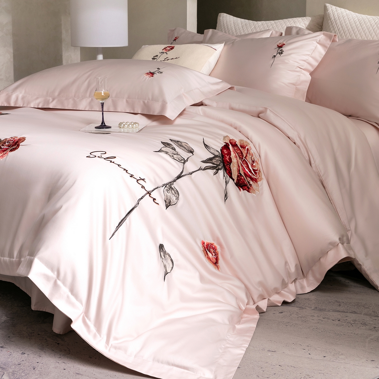 东方合美（原：皇家传奇） 2026春夏新款长绒棉纯棉刺绣四件套-温情蜜意 温情蜜意-粉