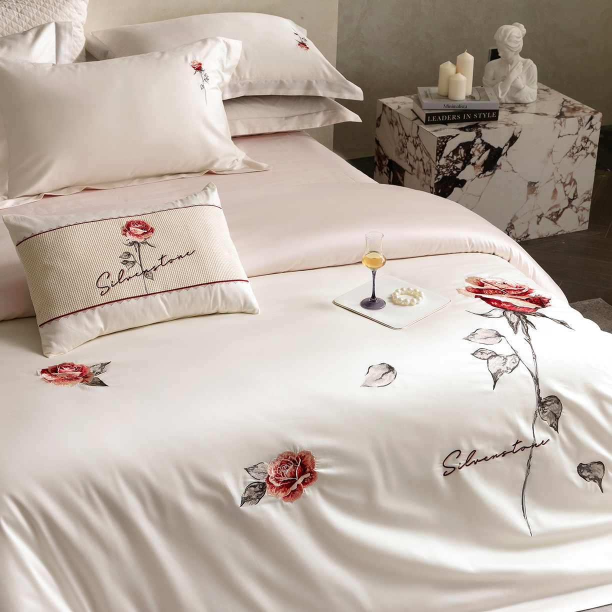 91家纺网 家纺一手货源 找家纺 东方合美（原：皇家传奇） 2026春夏新款长绒棉纯棉刺绣四件套-温情蜜意 温情蜜意-白