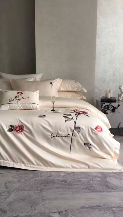 91家纺网 家纺一手货源 找家纺 （总）东方合美（原：皇家传奇） 2026春夏新款长绒棉纯棉刺绣四件套-温情蜜意