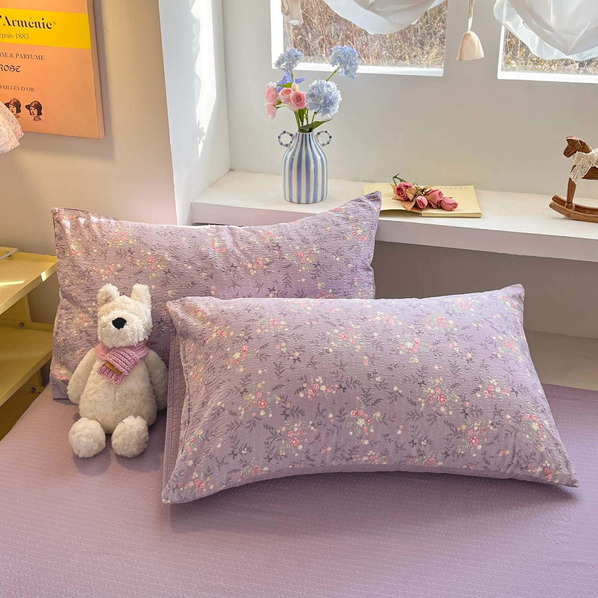 91家纺网 家纺一手货源 找家纺 彩韵家纺 2026新款软糯泡芙纱印花四件套 花枝招展