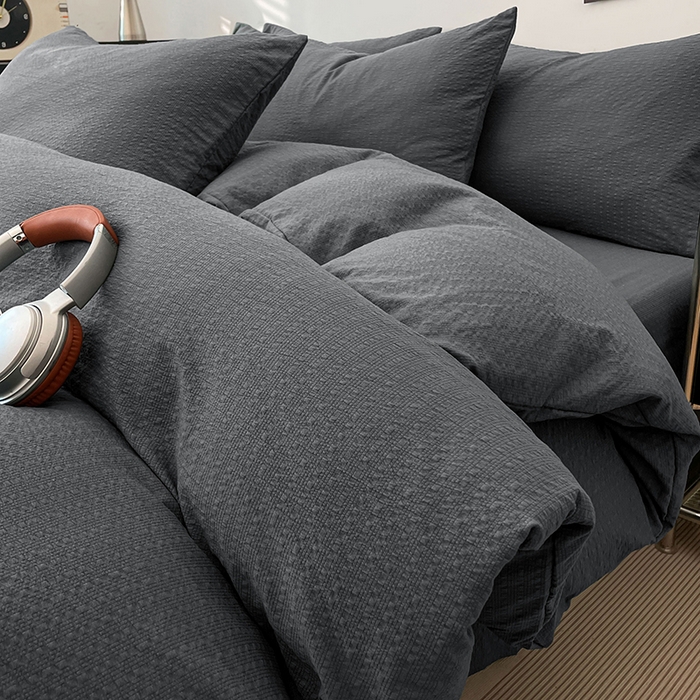 91家纺网 家纺一手货源 找家纺 （总）卡迪熊家纺 2026新款软糯泡芙纱纯色四件套