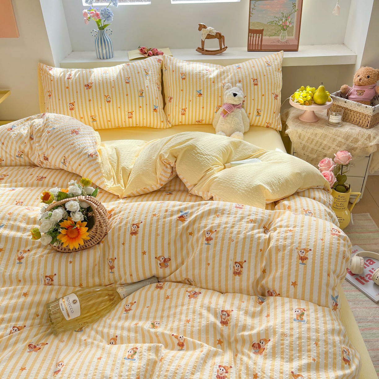 91家纺网 家纺一手货源 找家纺 彩韵家纺 2026新款软糯泡芙纱印花四件套 魔法精灵