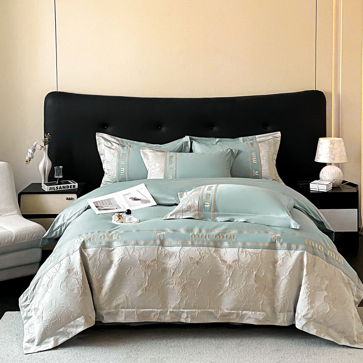 置顶家纺 2026新款春夏乐芙亲肤提花刺绣系列四件套 乐芙-繁星蓝