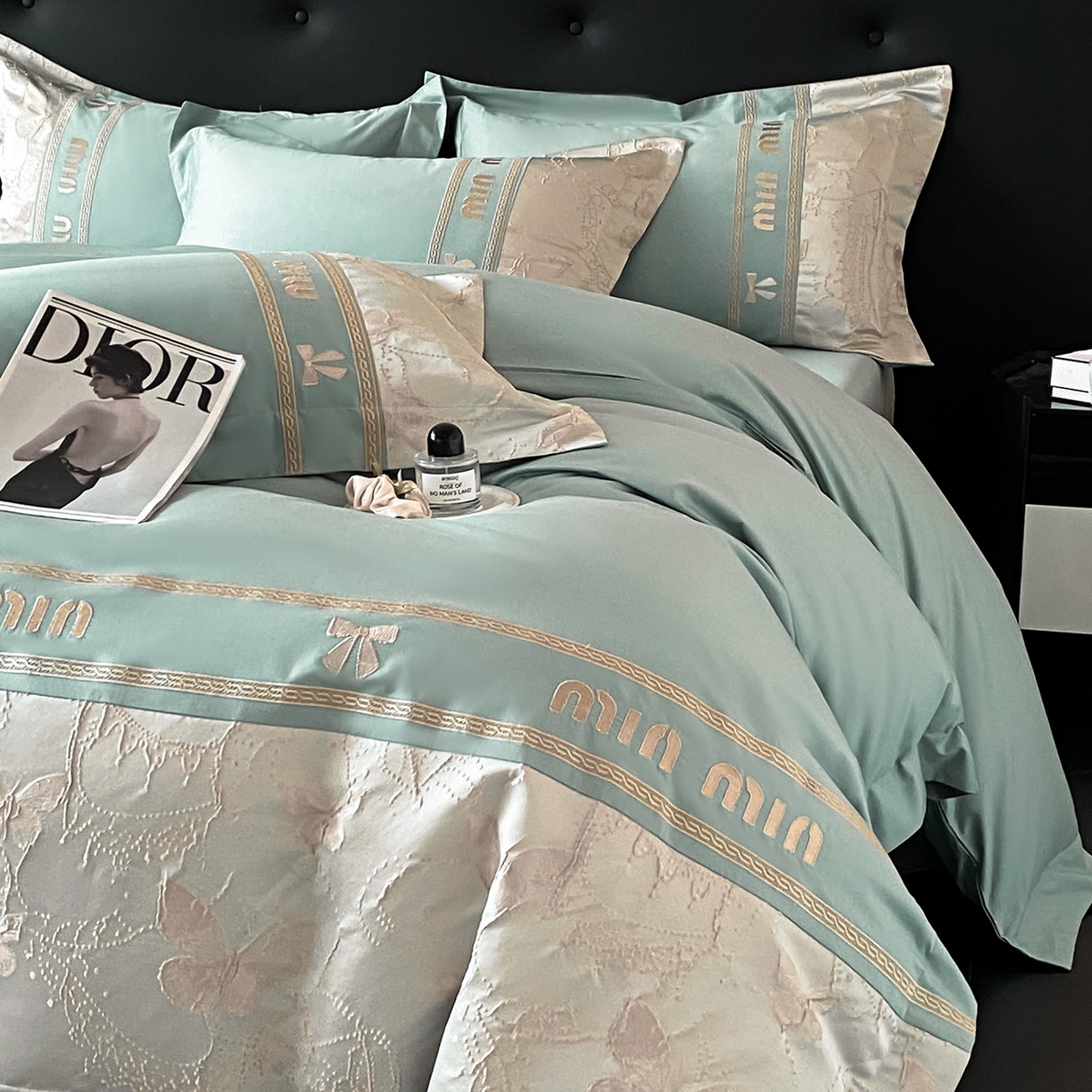 91家纺网 家纺一手货源 找家纺 置顶家纺 2026新款春夏乐芙亲肤提花刺绣系列四件套 乐芙-繁星蓝