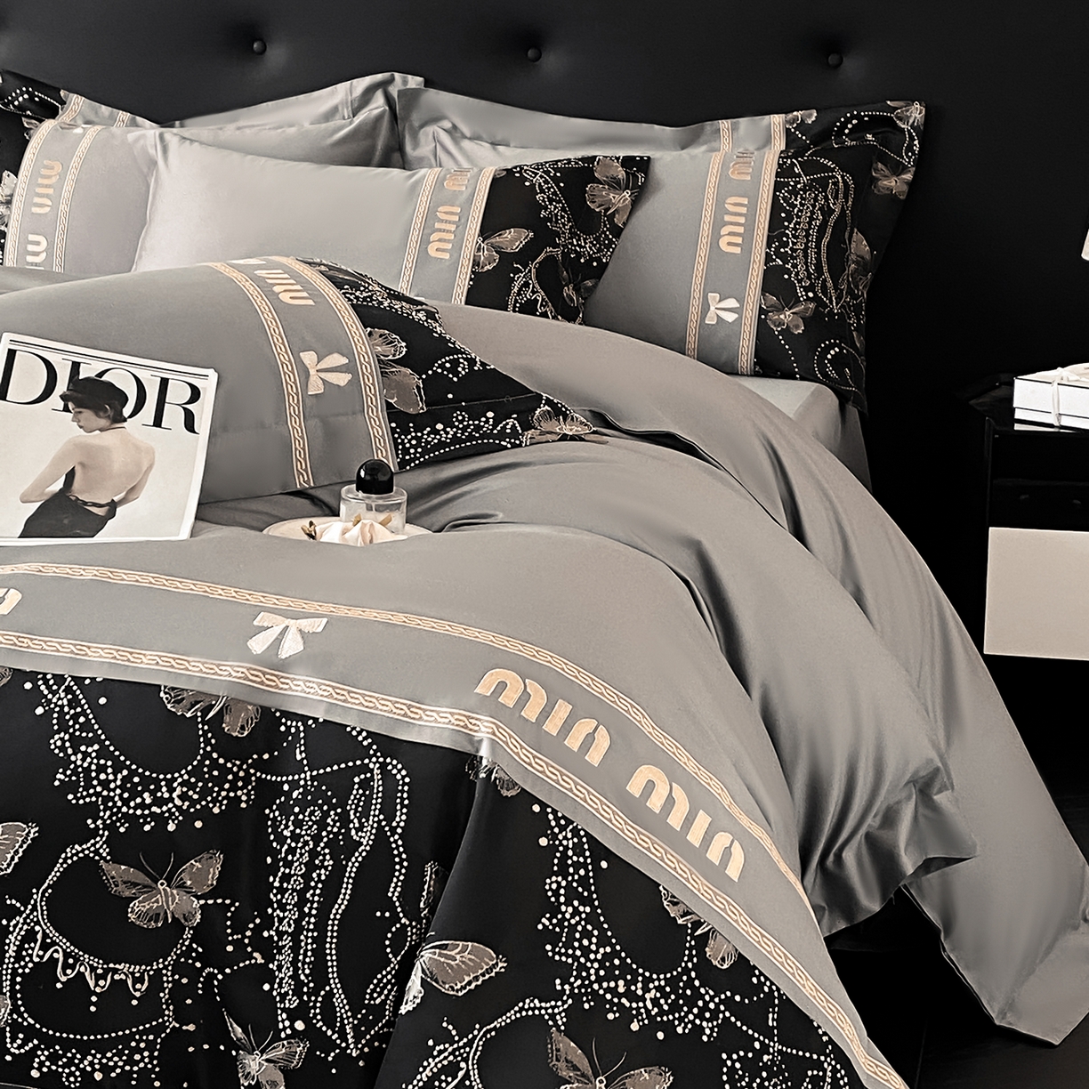 91家纺网 家纺一手货源 找家纺 置顶家纺 2026新款春夏乐芙亲肤提花刺绣系列四件套 乐芙-高级灰