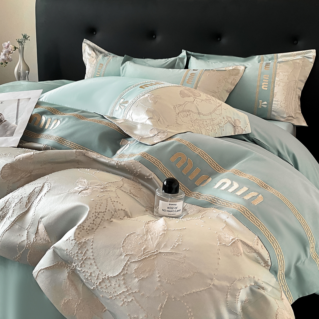 91家纺网 家纺一手货源 找家纺 置顶家纺 2026新款春夏乐芙亲肤提花刺绣系列四件套 乐芙-繁星蓝